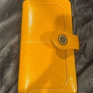 RFID Yellow Leather Wallet with Button Closure